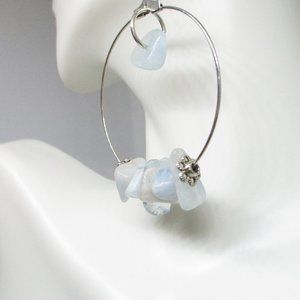 Women Hoop Stainless Steel Dangle Earrings with Natural Amazonite Chips